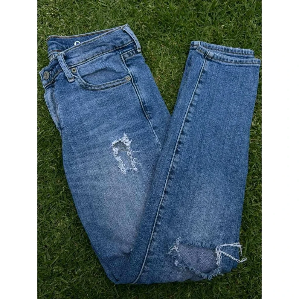 Gap 1969 Authentic True Skinny Distressed Medium Wash Jeans Womens 27s Y2K - Picture 9 of 10